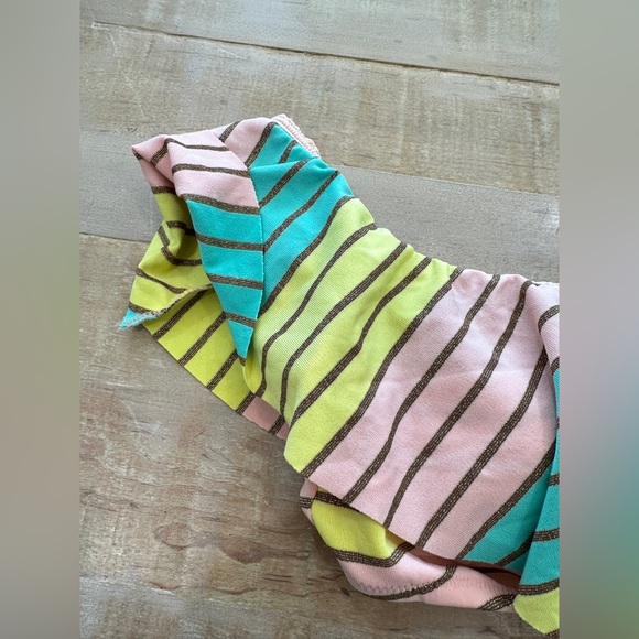 Trina Turk metallic stripe ruffle bikini top swim - Picture 4 of 11